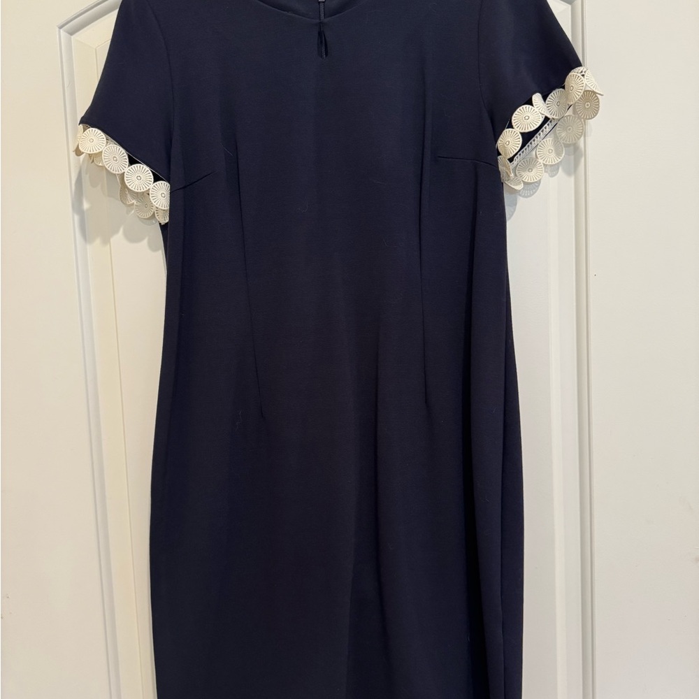 Elegant Navy Blue Dress with detailed trim. Talbots 12P  work to dinner!